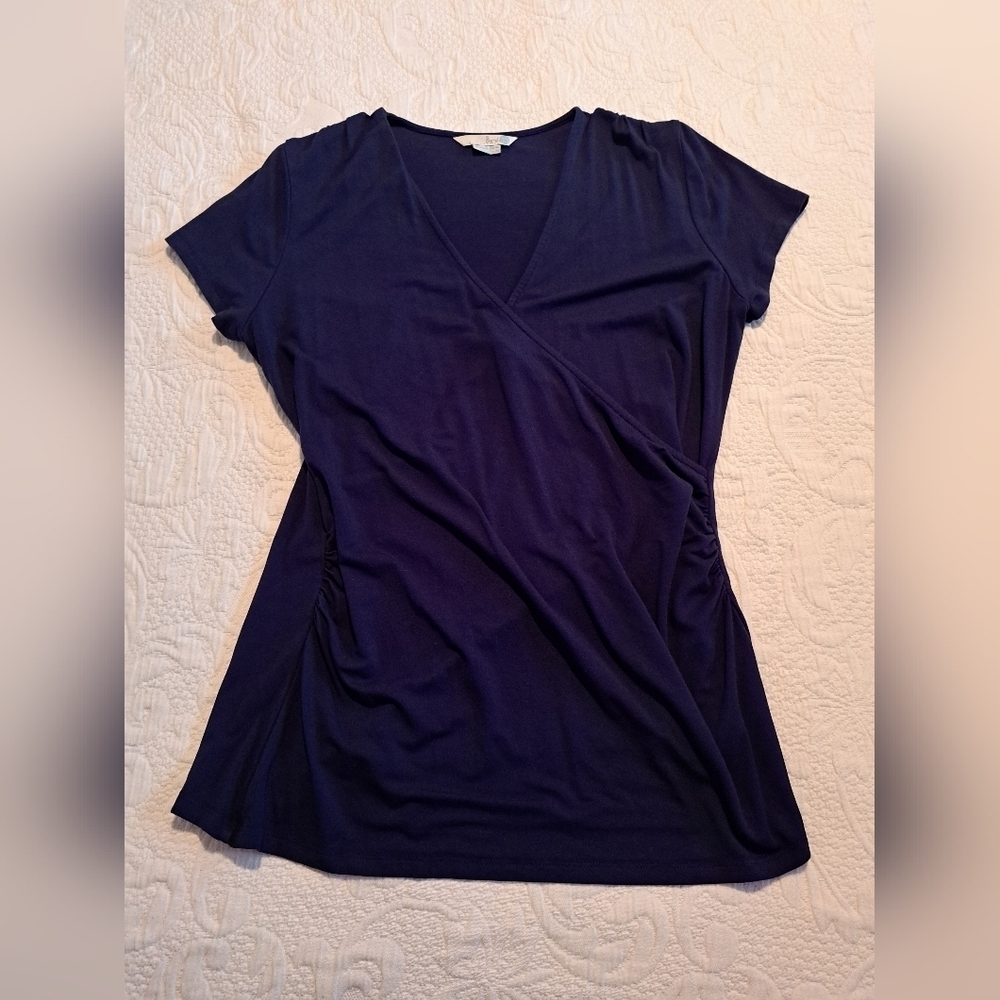 Boden women's size 14 R navy blue maternity short sleeve shirt VGUC